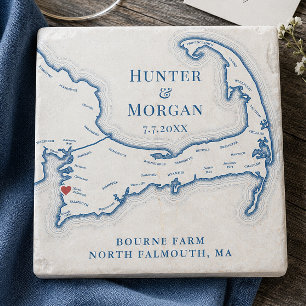 Bourne Farm Wedding Favour Cape Cod Map Stone Coaster