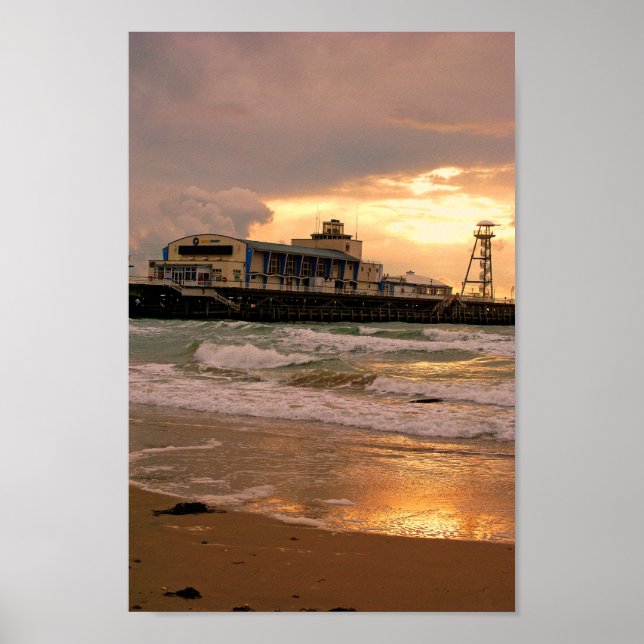 Bournemouth Pier And Beach Dorset England Poster (Front)