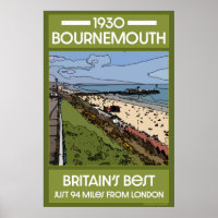 Bournemouth Vintage Retro Seaside Art