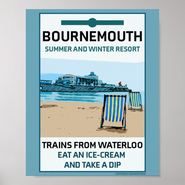 Bournemouth Vintage Retro Seaside   Poster (Front)