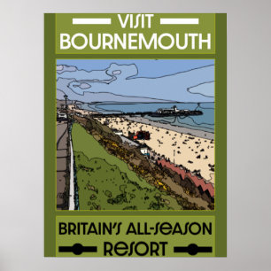 Bournemouth Vintage Retro Seaside  Poster