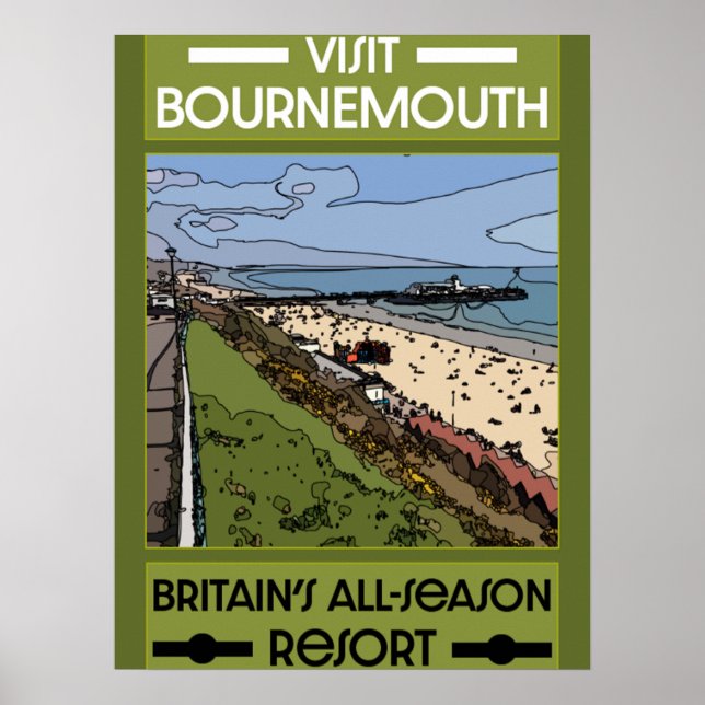 Bournemouth Vintage Retro Seaside  Poster (Front)