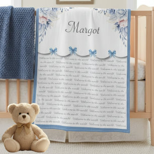 Boutique Blue Baby Girl Custom Nursery Fleece Blanket