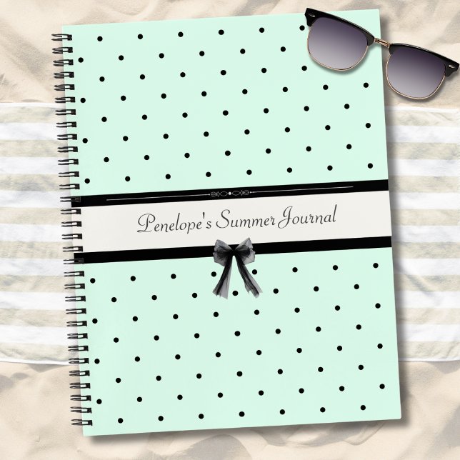 Boutique Chic Mint Green Polka Dot Monogram Diary Notebook (Stay cool this season with a Mint Green Summer Journal, the perfect poolside companion.)