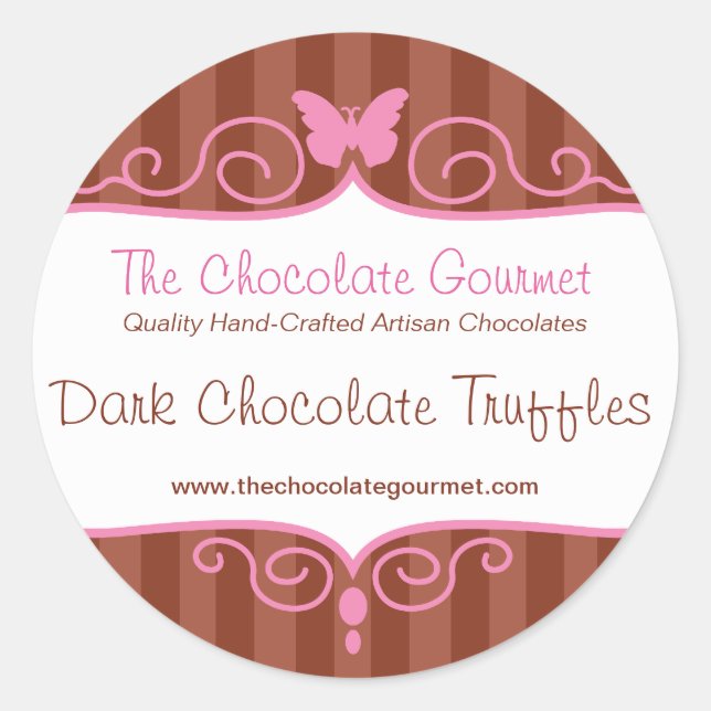 Boutique chocolate shop stripe candy round sticker (Front)