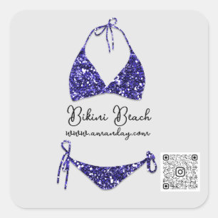 Boutique Clothing Qr Code Blue Navy Glitter Bikini Square Sticker