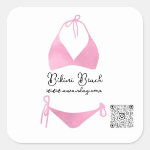Boutique Clothing Qr Code Rose Pink Bikini Square Sticker