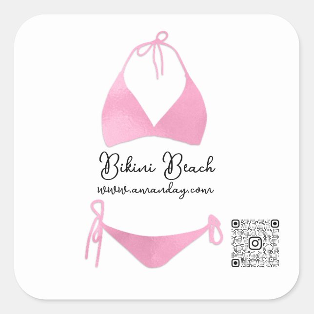 Boutique Clothing Qr Code Rose Pink Bikini Square Sticker (Front)