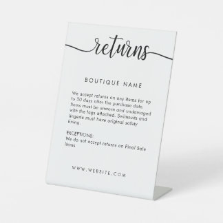 Boutique Clothing Store Return Policy Pedestal Sign