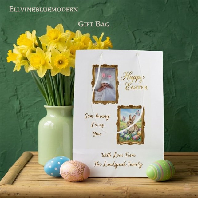 Boutique Gold Frame & Baby Photo Easter Medium Gift Bag (Creator Uploaded)