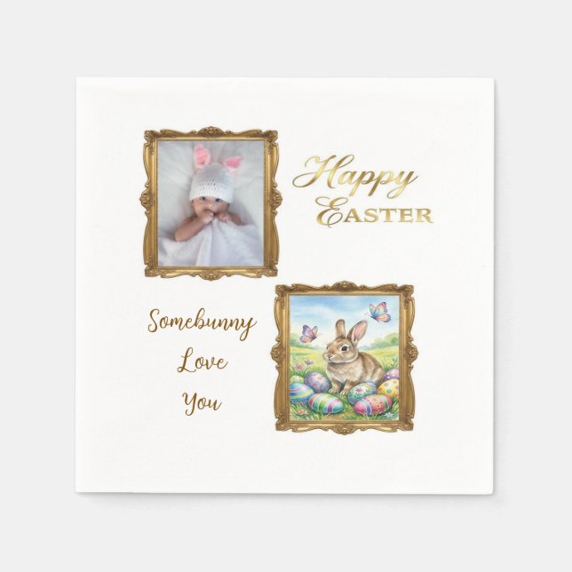 Boutique Gold Frame Photo Keepsake Easter Napkin (Front)