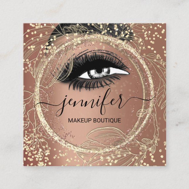 Boutique Makeup Lashes Rose QR Code Lashes Brows Square Business Card (Front)
