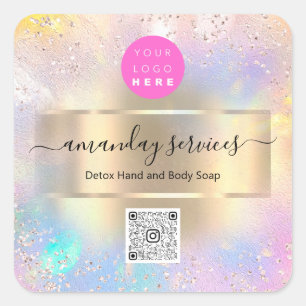 Boutique Online Shop Makeup Gold Holograph QR Code Square Sticker