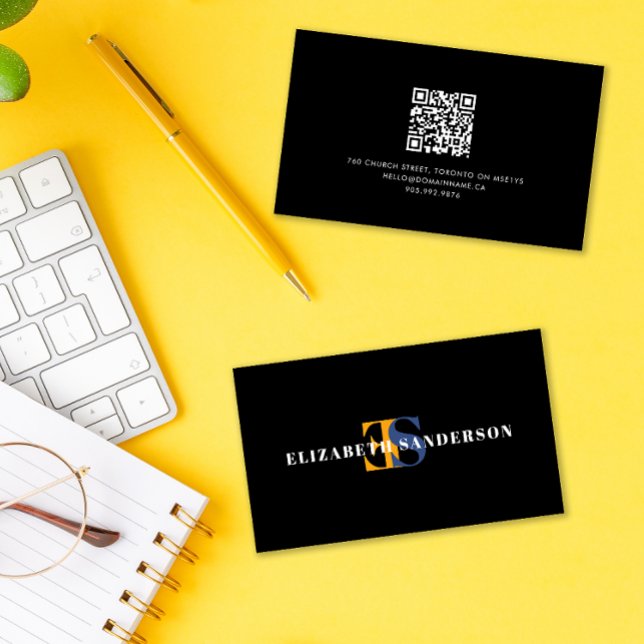 Boutique Retro Monogram QR Code Business Card (Creator Uploaded)