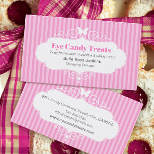 Boutique shop candy pink stripe business card