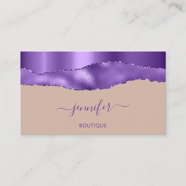 Boutique Shop QR Code Rose Purple Glitter Business Card (Front)