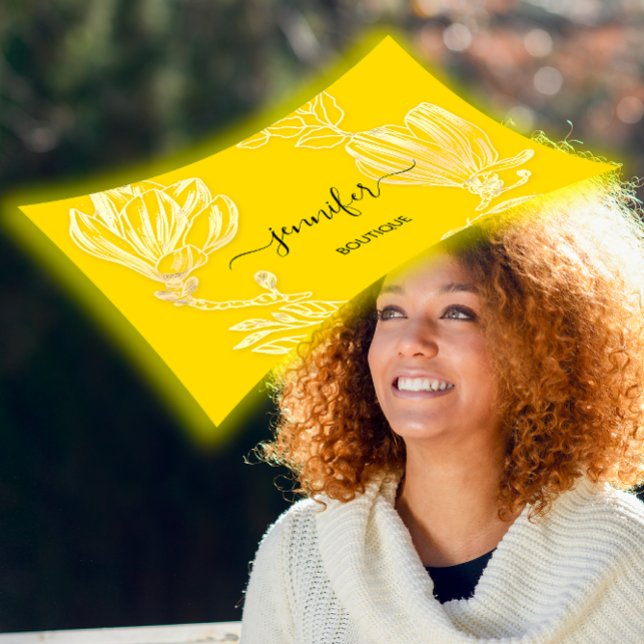 Boutique Shop Yellow Gold Flowers Wreath QR Code  Business Card (Boutique Shop Yellow Gold Flowers Wreath QR Code Business Card)