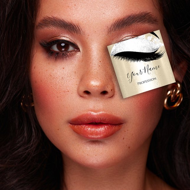 Boutique  Silver. Grey Lashes Extension Gold Square Business Card (Boutique Silver. Gray Lashes Extension Gold Square Business Card)