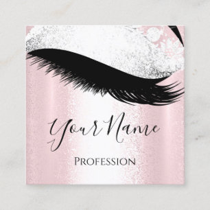Boutique Silver. Grey Lashes Extension Pink Rose Square Business Card