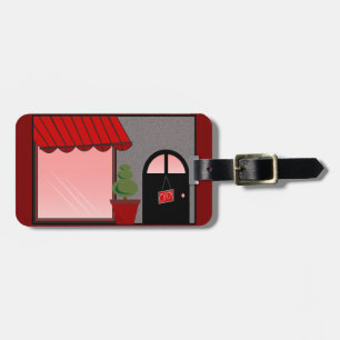 Boutique Storefront Red Black Topiary Open Luggage Tag