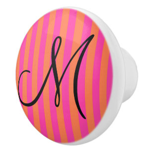 Boutique Stripes - Cabinet Knob Monogram Pink
