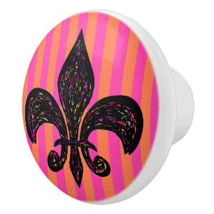 Boutique Stripes - Cabinet Knob Pink Fleur de Lis