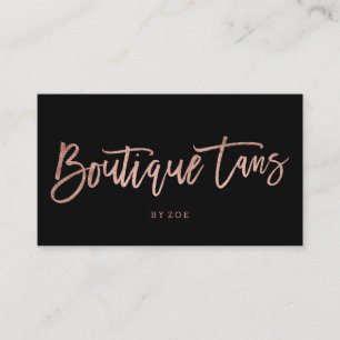 Boutique tans logo rose gold typography black business card