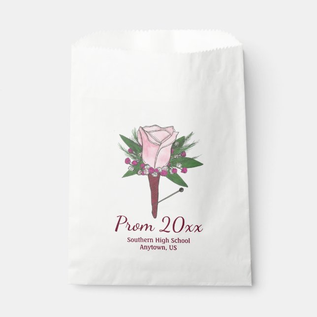 Boutonniere Pink Rose Corsage Flower Prom Wedding Favour Bags (Front)