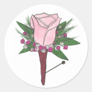Boutonniere Pink Rose Wedding Flower Groom Sticker