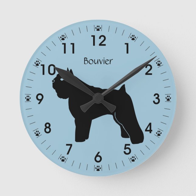 Bouvier des Flanders Dog Silhouette Personalised Round Clock (Front)