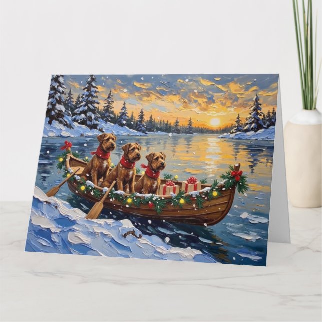 Bouvier des Flandres Christmas Boat Holiday Card (Front)