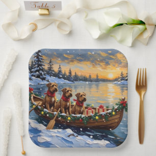 Bouvier des Flandres Christmas Boat Holiday Paper Plate
