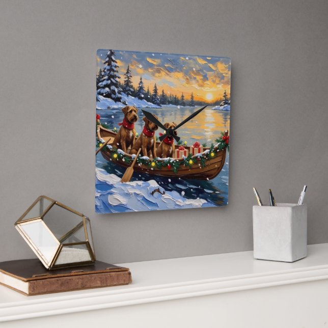 Bouvier des Flandres Christmas Boat Holiday Square Wall Clock (Office)