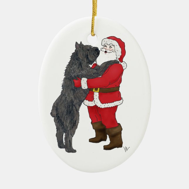 Bouvier des Flandres Christmas Greeting Ceramic Tree Decoration (Front)