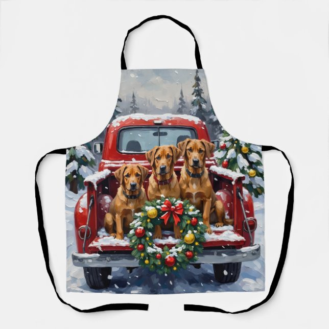 Bouvier des Flandres Christmas Red Truck Holiday Apron (Front)