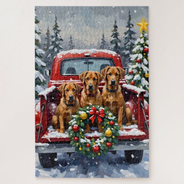 Bouvier des Flandres Christmas Red Truck Holiday Jigsaw Puzzle (Vertical)
