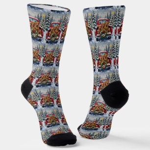Bouvier des Flandres Christmas Red Truck Holiday Socks