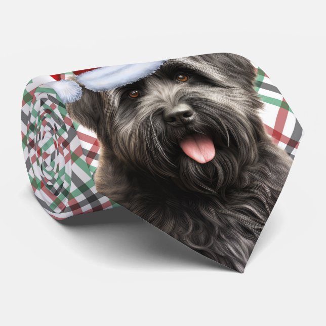 Bouvier des Flandres Dog Red Green Plaid Christmas Tie (Rolled)
