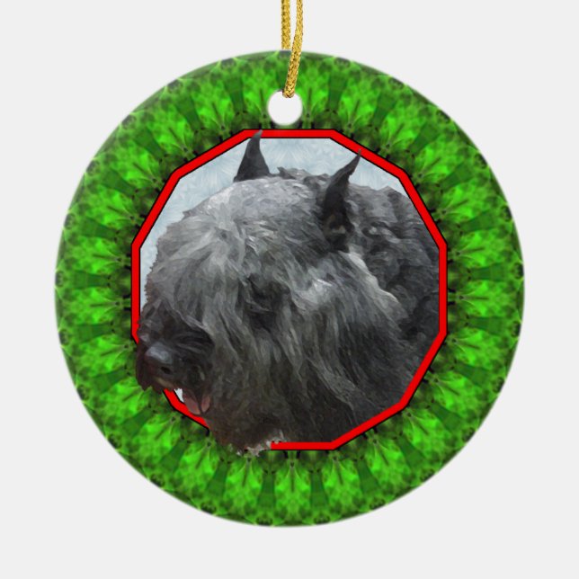 Bouvier des Flandres Happy Howliday Ceramic Tree Decoration (Front)