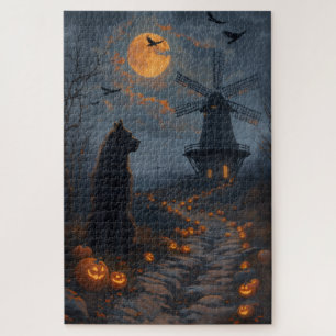 Bouvier des Flandres Haunted Windmill Halloween Jigsaw Puzzle