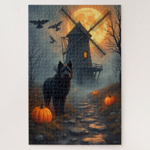 Bouvier des Flandres Haunted Windmill Halloween Jigsaw Puzzle