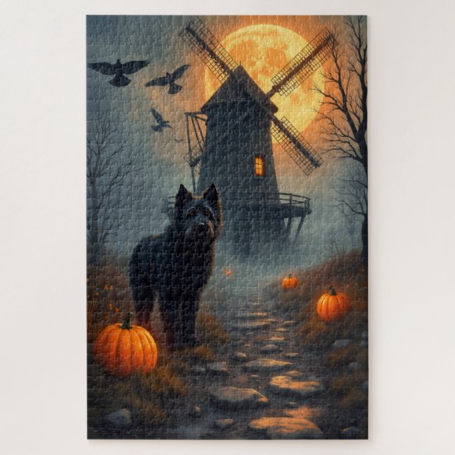 Bouvier des Flandres Haunted Windmill Halloween  Jigsaw Puzzle (Vertical)