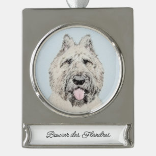 Bouvier des Flandres Painting - Original Dog Art Silver Plated Banner Ornament