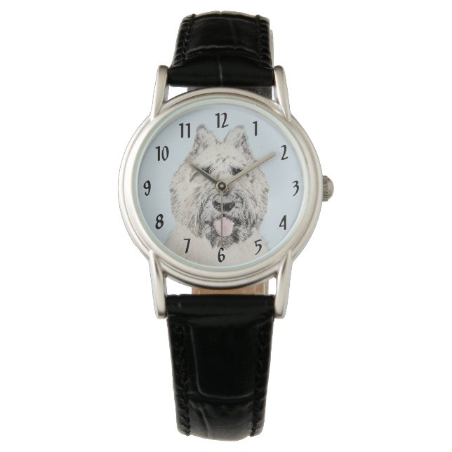Bouvier des Flandres Painting - Original Dog Art Watch (Front)