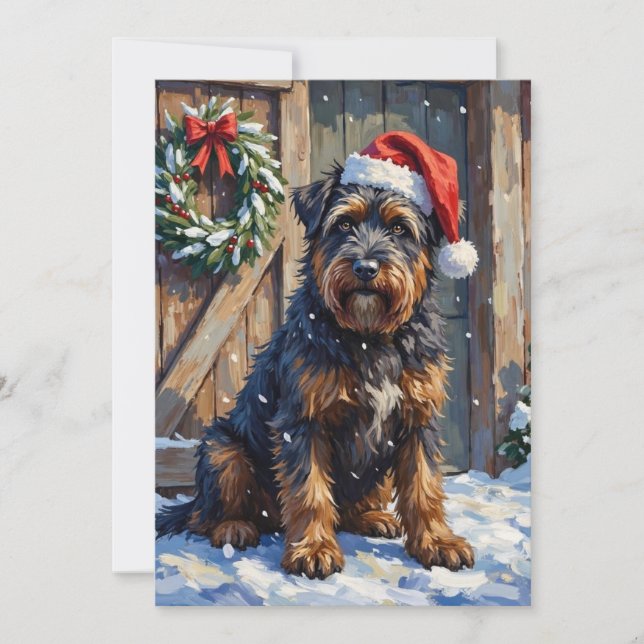 Bouvier des Flandres Snowy Farm Christmas Holiday Card (Front)