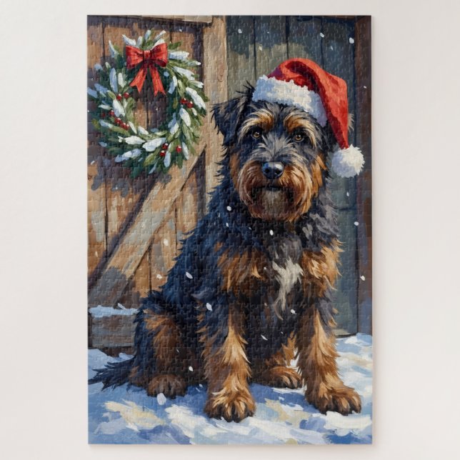 Bouvier des Flandres Snowy Farm Christmas Jigsaw Puzzle (Vertical)