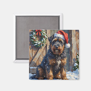 Bouvier des Flandres Snowy Farm Christmas Magnet