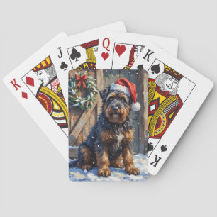 Bouvier des Flandres Snowy Farm Christmas Playing Cards