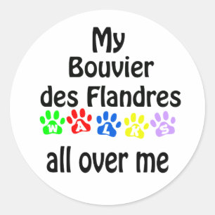 Bouvier des Flandres Walks Design Classic Round Sticker