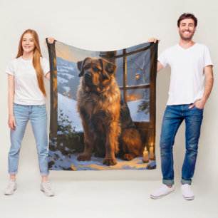 Bouvier des Flandres with Christmas Lights Holiday Fleece Blanket